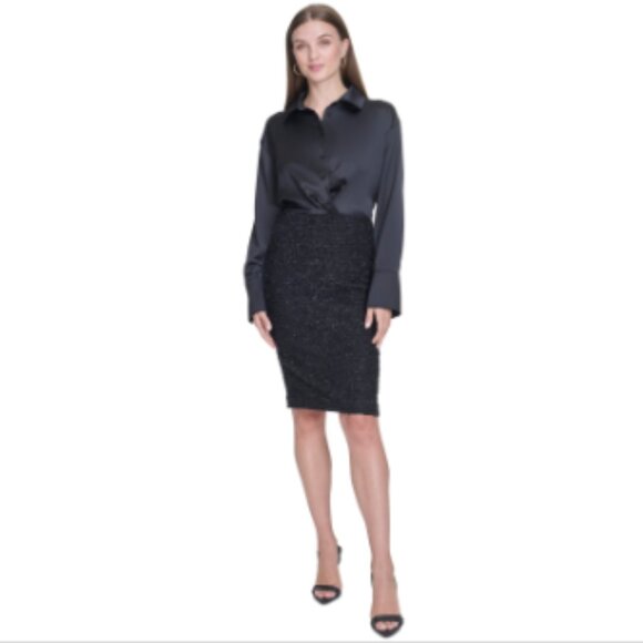 HALSTON DRESSES/G-III APPAREL Dresses & Skirts - Halston Women's Mixed-Media Sheath Dress - Black